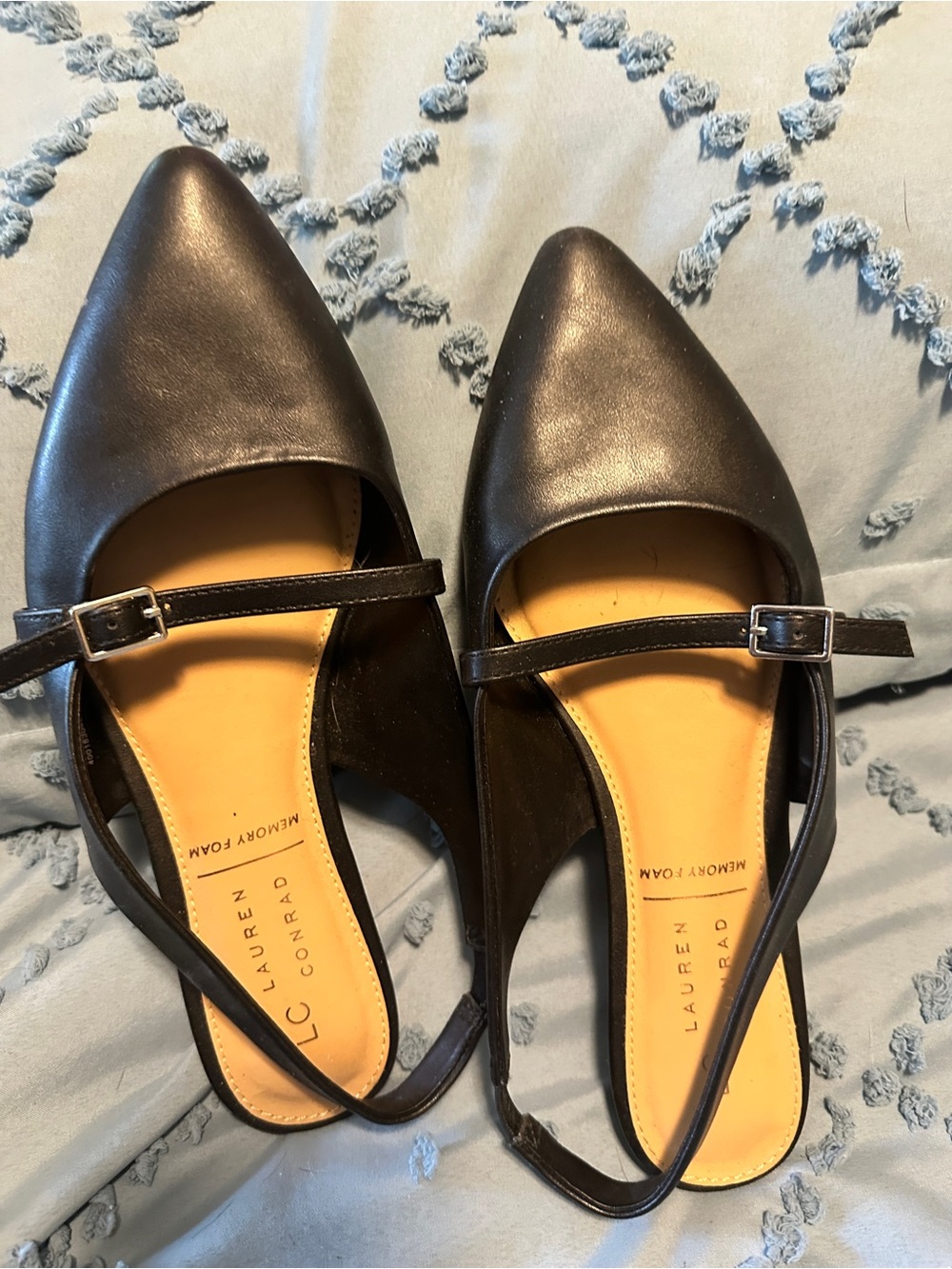 LC Lauren Conrad Black Pointed Mary Jane-Style Slingback Flats